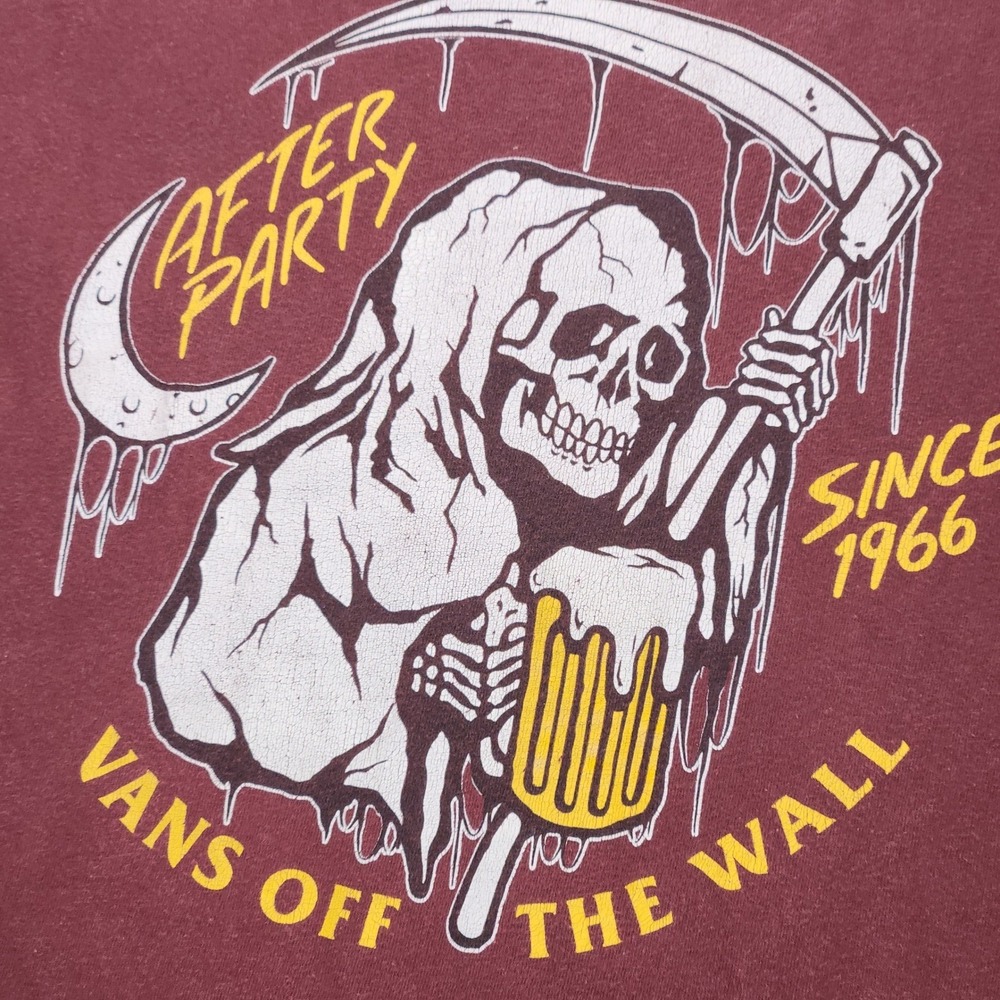 Vans Tshirt men Off The Wall After Party Grim Reaper Graphic small maroon retr
